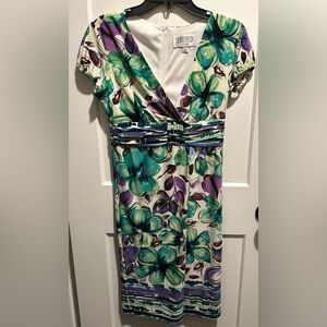 Women's Vintage Julian Taylor Purple Green Ivory Floral Print Dress‎ Size 6